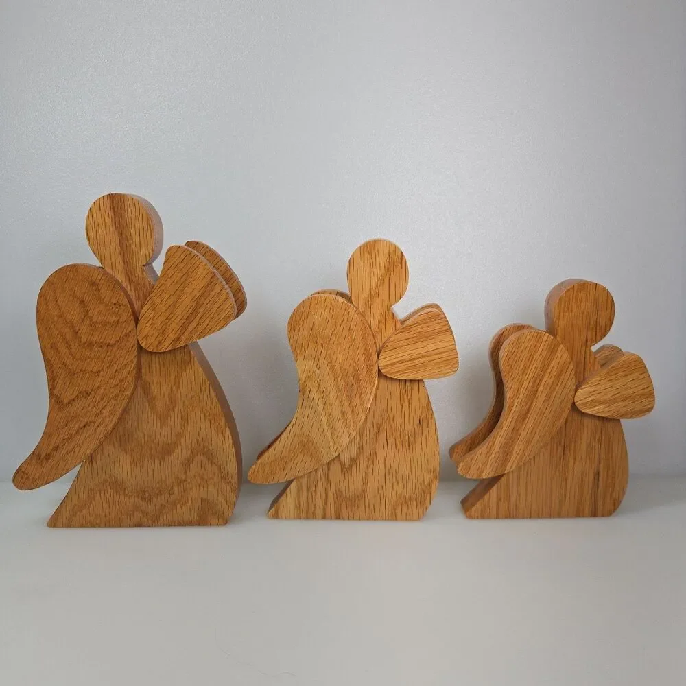 Wooden Angel Figurines Set of 3 Graduated Sizes Handmade Minimalist Cottagecore